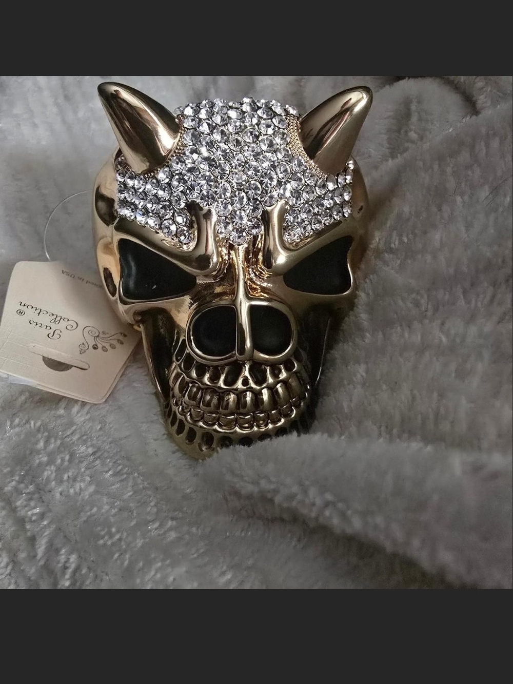 Gold Crystal Devil Skull Bangle in Gold and Black